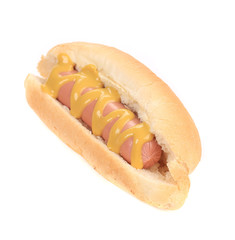 Fried hot dog with mustard.