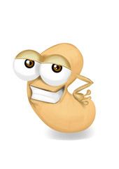 Cool funny cashew cartoon character with a big smile.