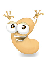 Happy cashew cartoon character, smiling and waving hands.