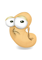 Sad beige cashew cartoon, a depressed, disappointed character.