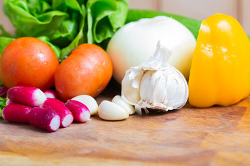 Fresh vegetables on the cutting board