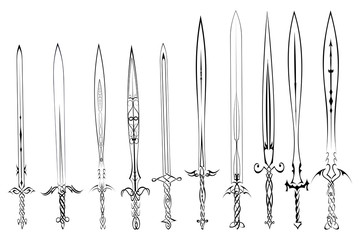 Set of silhouettes of swords tattoo