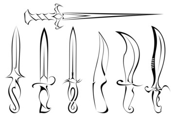Set of silhouettes of knife tattoo