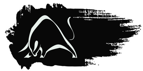 Silhouette strong charging bull on black grungy background