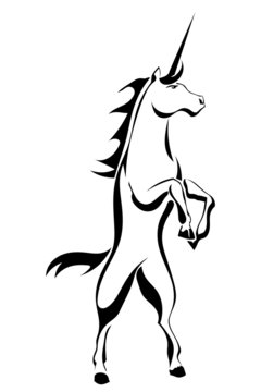 Black silhouette tattoo a rearing unicorn