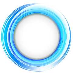 Round frame. Blue background with brush strokes. Vector.