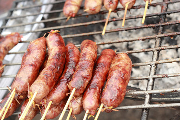 BBQ sausages in the market