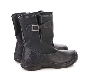 Black leather high boots.