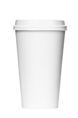 Fototapeta na wymiar Blank coffee cup isolated on a white background. Takeaway coffee