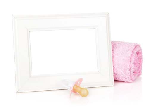 Photo frame with bath towel and girl dummy