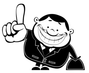 Cartoon retro salesman pays attention. Vector EPS8