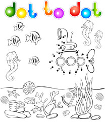Underwater world and submarine dot to dot