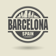 Stamp or label with text Barcelona, Spain inside, vector