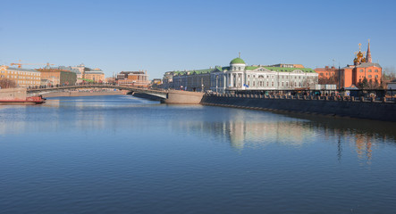 Embankment of Moscow River and Luzhkov bridge in Moscow