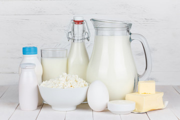 Dairy products on wooden table