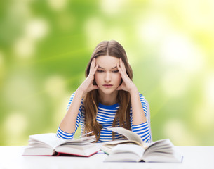 stressed student girl with books