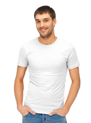 handsome man in blank white shirt