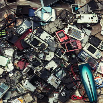 old mobile phones for sale at a flea market