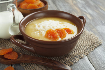 Rice soup with dried apricots