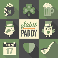 set of st patricks day flat icons with long shadow - 63427349