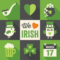 set of 9 st patricks day flat icons with long shadows - 63427350