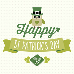 happy st patricks day card with cute owl - 63428127