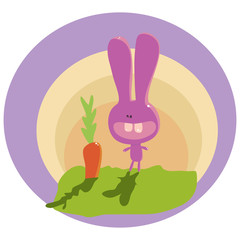 Happy Pink Bunny with His Carrot on Individual Background