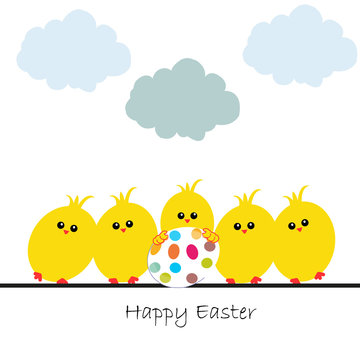 Happy easter greeting card, chicks and egg vector