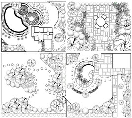 Collections od  Landscape Plan with treetop symbols