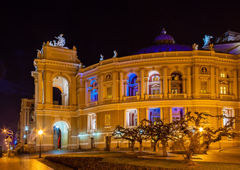 Obraz premium Odessa Opera and Ballet Theater at night. Ukraine