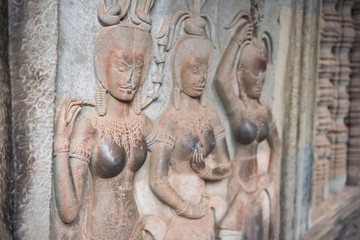 Apsara on the wall in Angkor Wat, Siem Reap, Cambodia