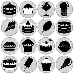 Set with food. Vector illustrations of desserts and sweets