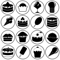 Set with food. Vector illustrations of desserts and sweets