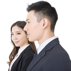 Side view of businessman and woman