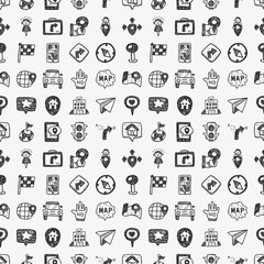 seamless doodle map GPS Location icons pattern