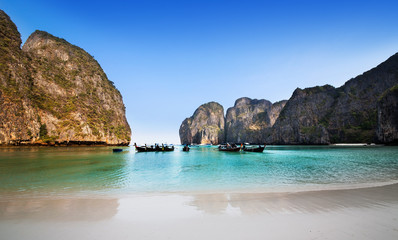 Fototapeta na wymiar Maya bay or Ao Maya, Krabi, The most beautiful beach in Thailand