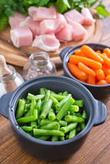 raw meat and vegetables