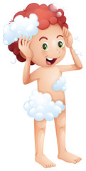 A cute little boy taking a bath
