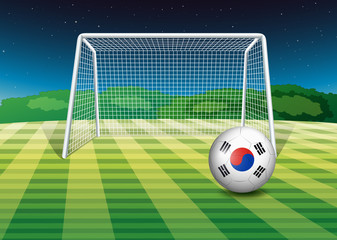 A ball at the field with the flag of South Korea