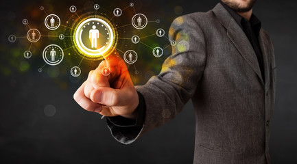Modern businessman touching future technology social network but