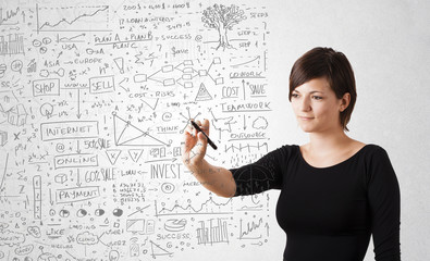 Young woman sketching and calculating thoughts