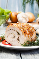 Pork lion roll stuffed with mushrooms