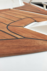 Sailboat bow, wood deck detail,