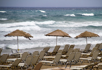 Beach chairs and umbrella