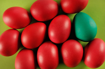 Colorful Easter eggs,top view, background use.