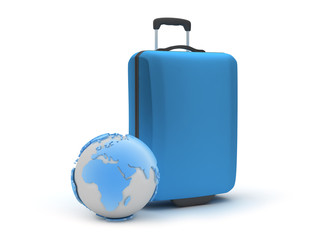 Travel symbols - earth globe and baggage