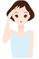 おでこニキビに悩やむ女の子