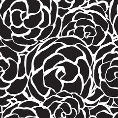 Seamless floral background with stylized monochrome roses