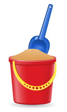 plastic bucket and shovel vector illustration