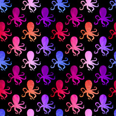 seamless pattern with octopus and fishes. Colorful mosaic backdr - 63448346
